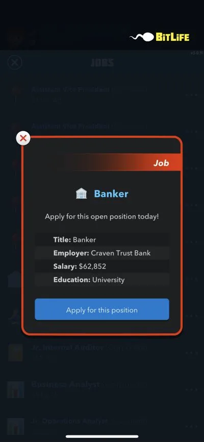 banker position in bitlife