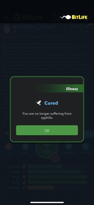 cured disease in bitlife