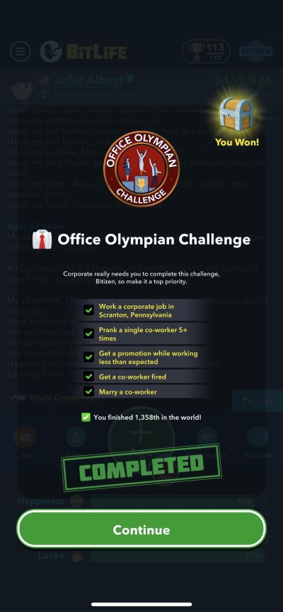 bitlife office olympian challenge requirements