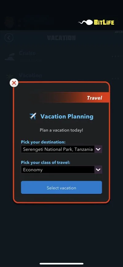 bitlife vacation planning