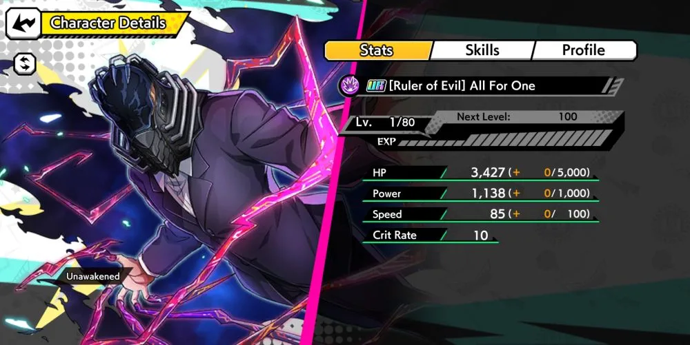 my hero ultra impact character details