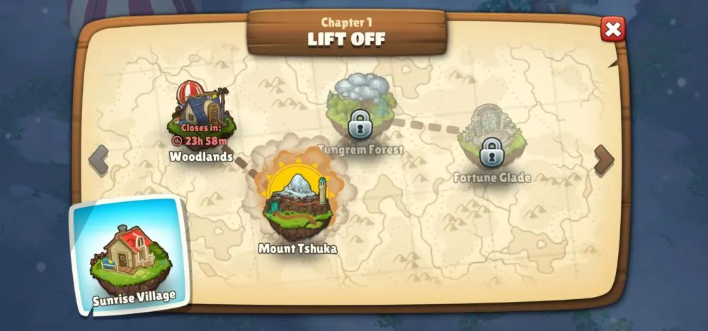 sunrise village map closing