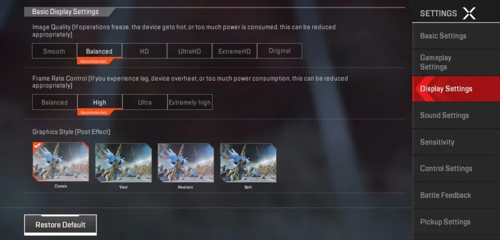 apex legends mobile display settings