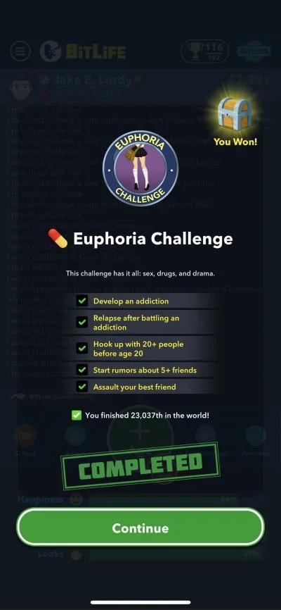bitlife euphoria challenge requirements