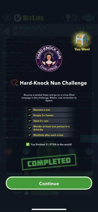 bitlife hard-knock challenge requirements