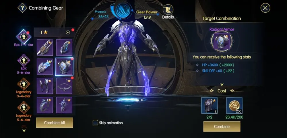 combining gear in chronicle of infinity 