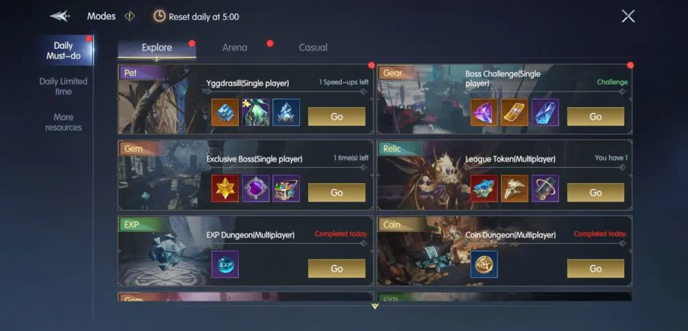 chronicle of infinity daily must-do mode