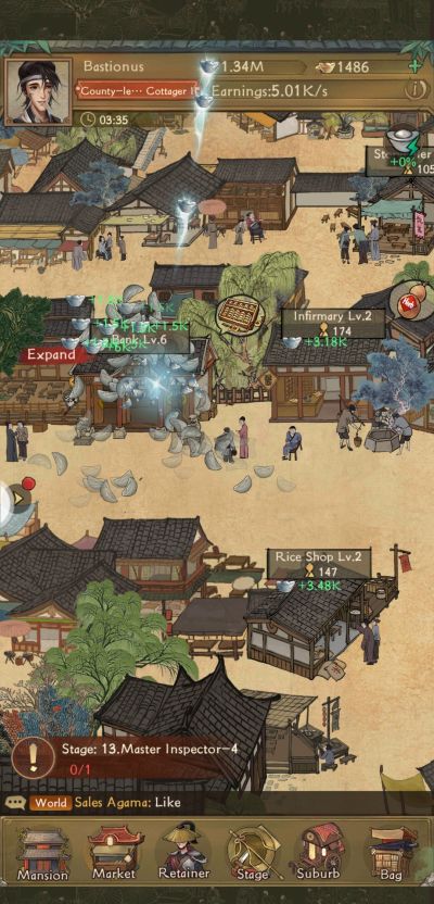 leveling up market buildings in trading legend