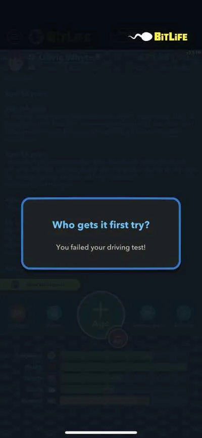 failing the driving test in bitlife