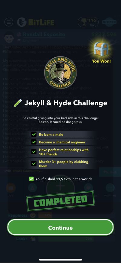 bitlife jekyll and hyde challenge requirements