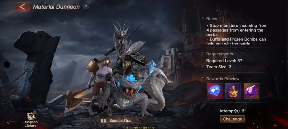 dark nemesis infinite quest material dungeon