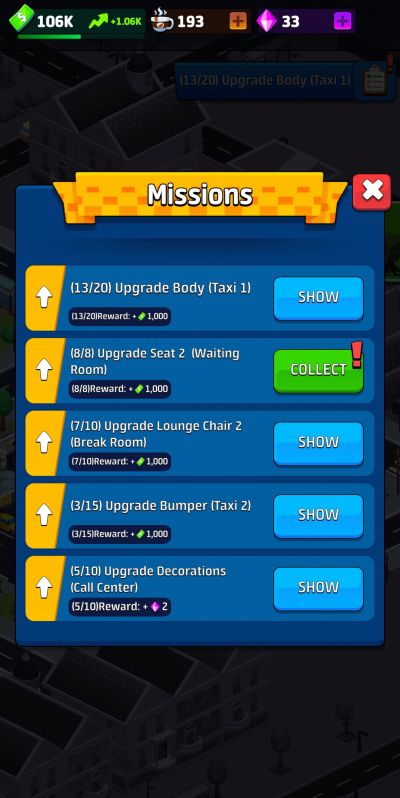 idle taxi tycoon missions