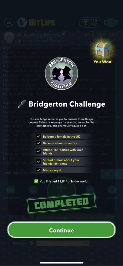 bitlife bridgerton challenge requirements