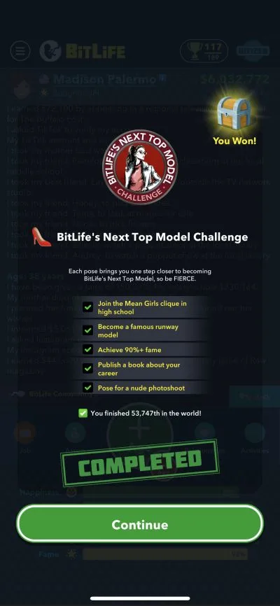 bitlife next top model challenge requirements