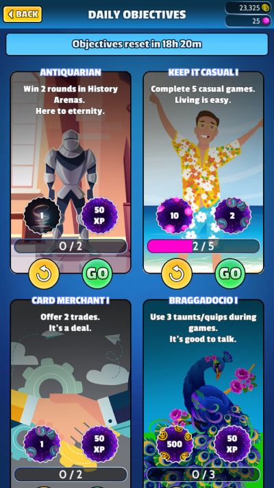 cards, universe and everything daily objectives