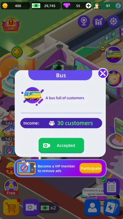 fitness club tycoon bus