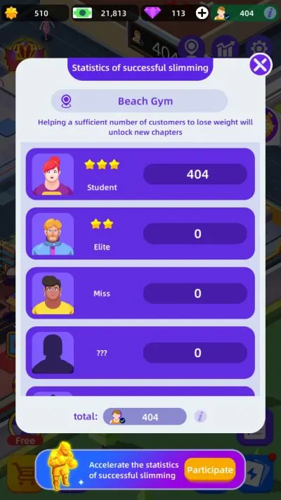 losing weight in fitness club tycoon