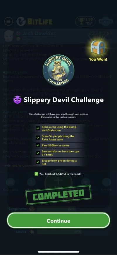 bitlife slippery devil challenge requirements