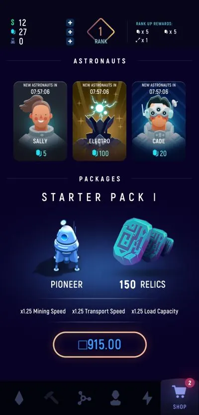 exominer idle miner universe astronauts