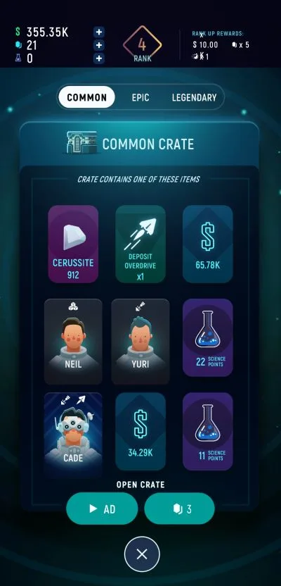 exominer idle miner universe common crate