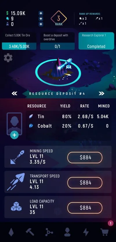 exominer idle miner universe mining speed
