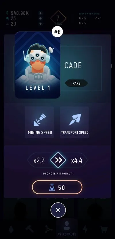 exominer idle miner universe rare astronaut