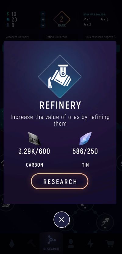 exominer idle miner universe refinery