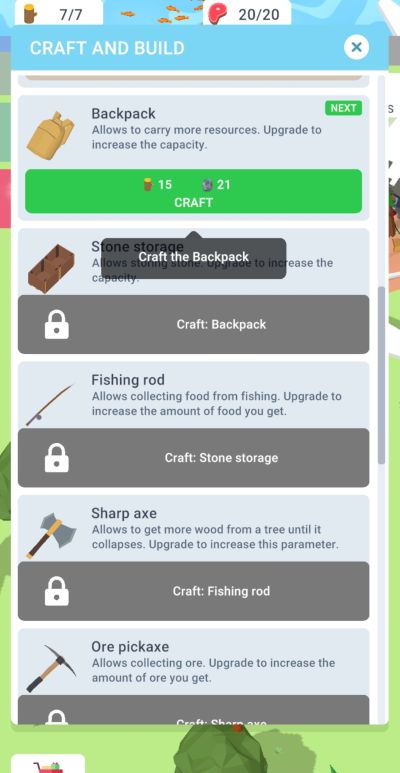 isle builder click to survive backpack upgrade