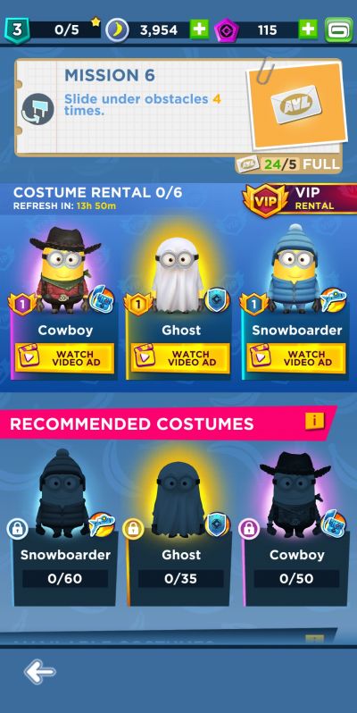 minion rush recommended costumes