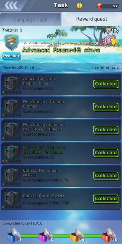 top war battle game reward quest