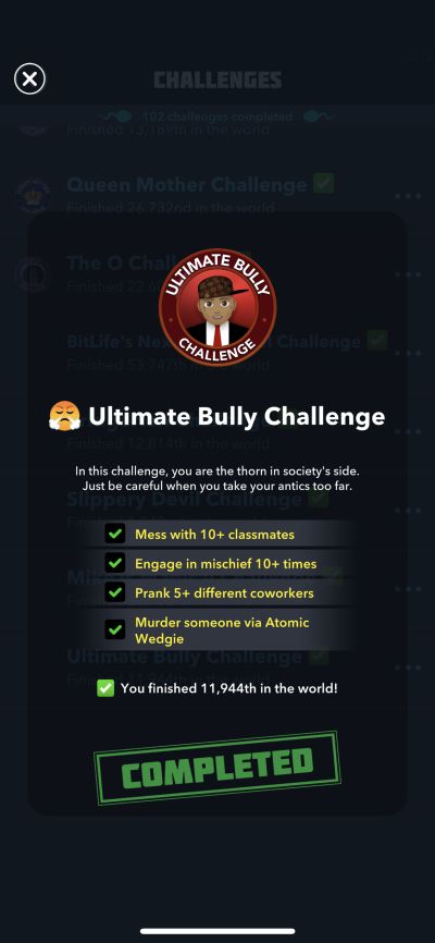 bitlife ultimate bully challenge requirements