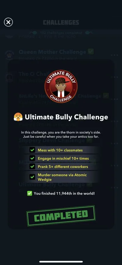 bitlife ultimate bully challenge requirements