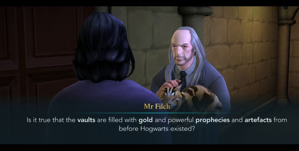 harry potter hogwarts mystery mr filch dialogue