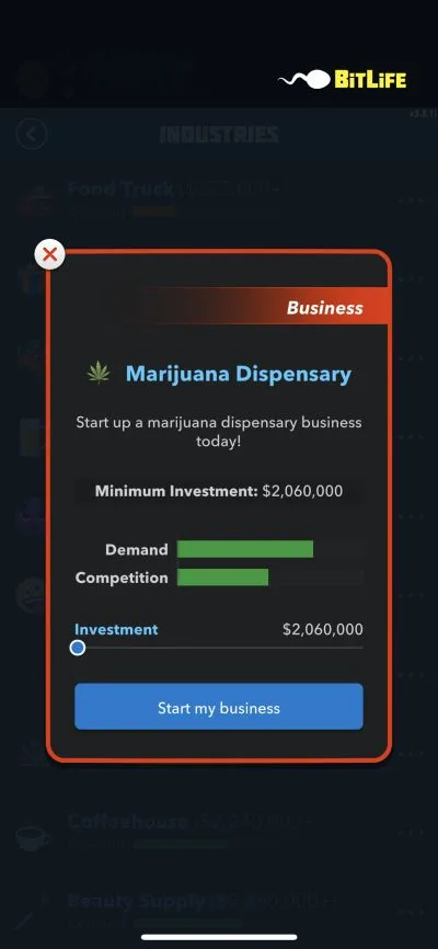 marijuana dispensary business in bitlife