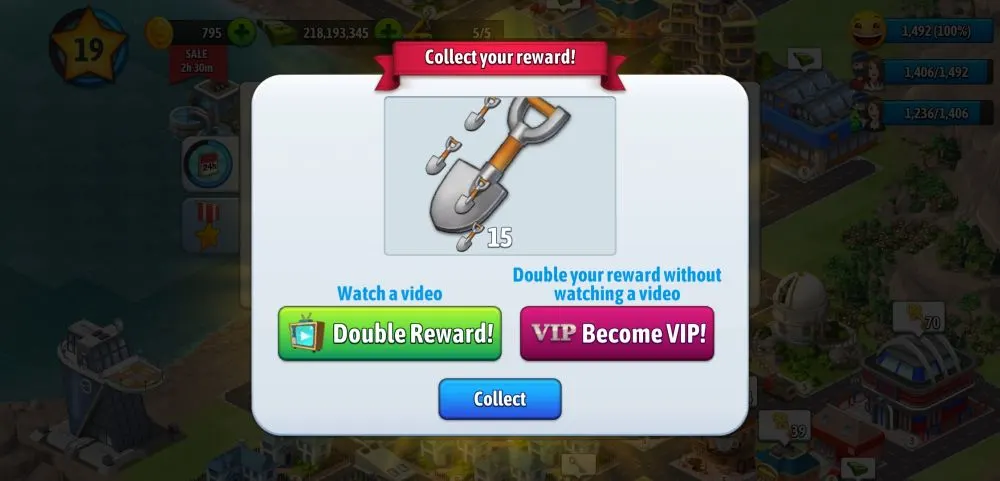 collecting rewards in city island 5