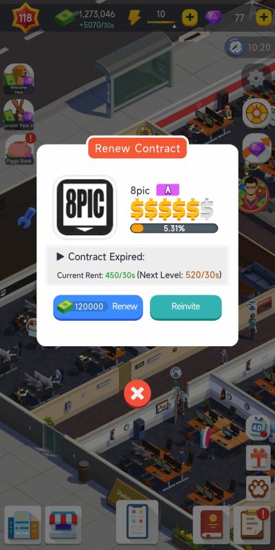 idle office tycoon expired contract