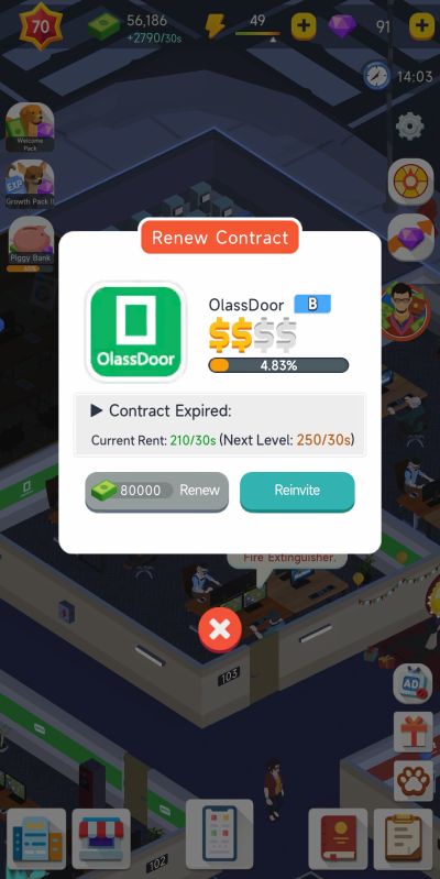idle office tycoon renew contract