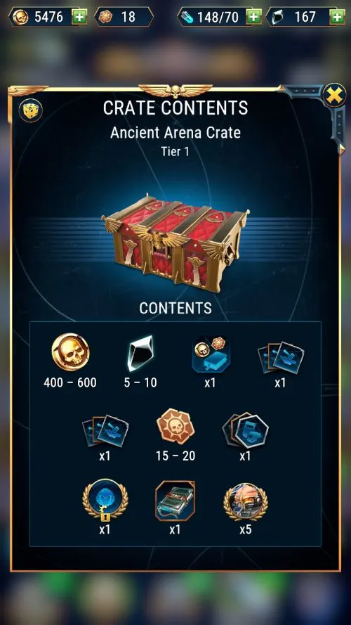 warhammer 40000 tacticus arena crate contents