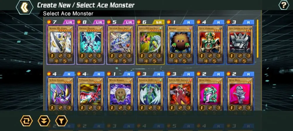 yu-gi-oh cross duel ace monster selection