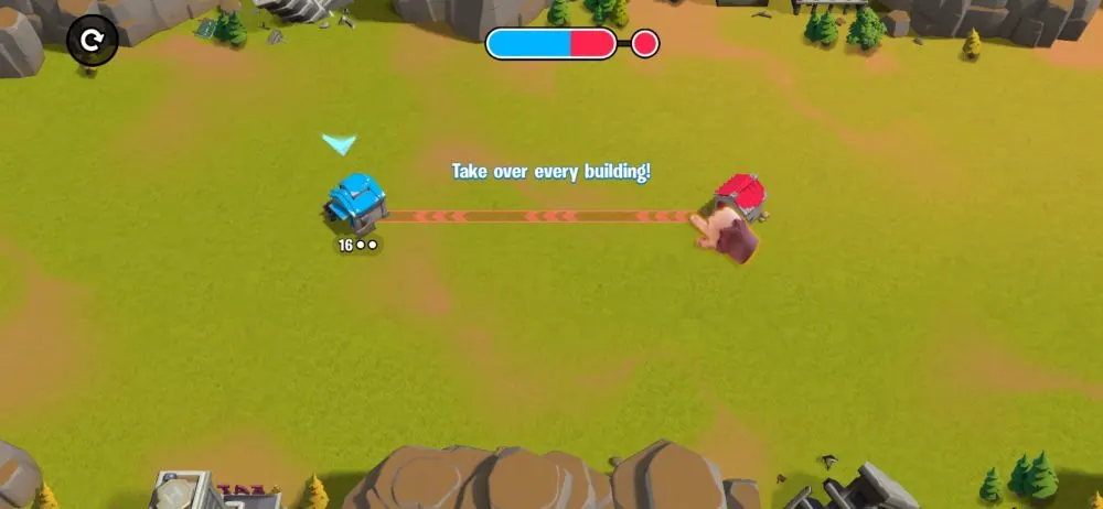 blue building and red building in age of apes