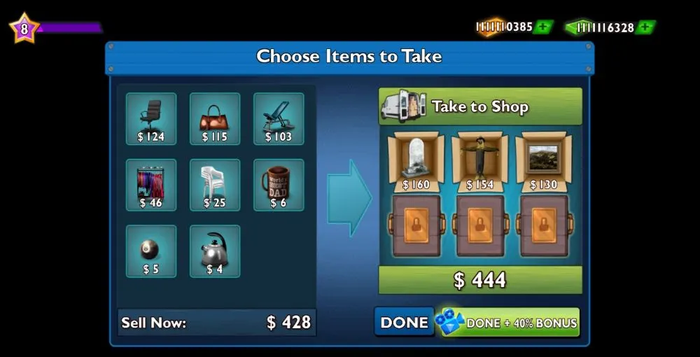 taking items to shop in bid wars storage auction game