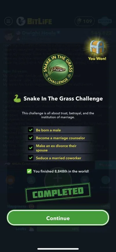 bitlife snake in the grass challenge requirements