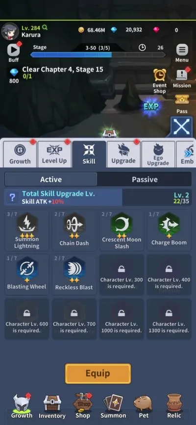 blade idle active skills