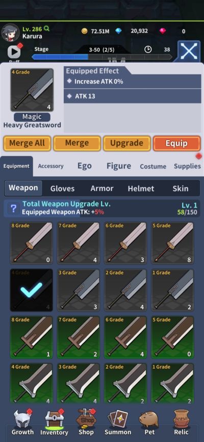 blade idle inventory