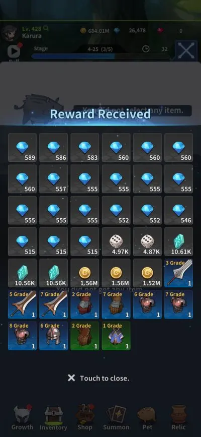 blade idle reward received