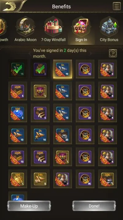 conquerors golden age sign-in benefits