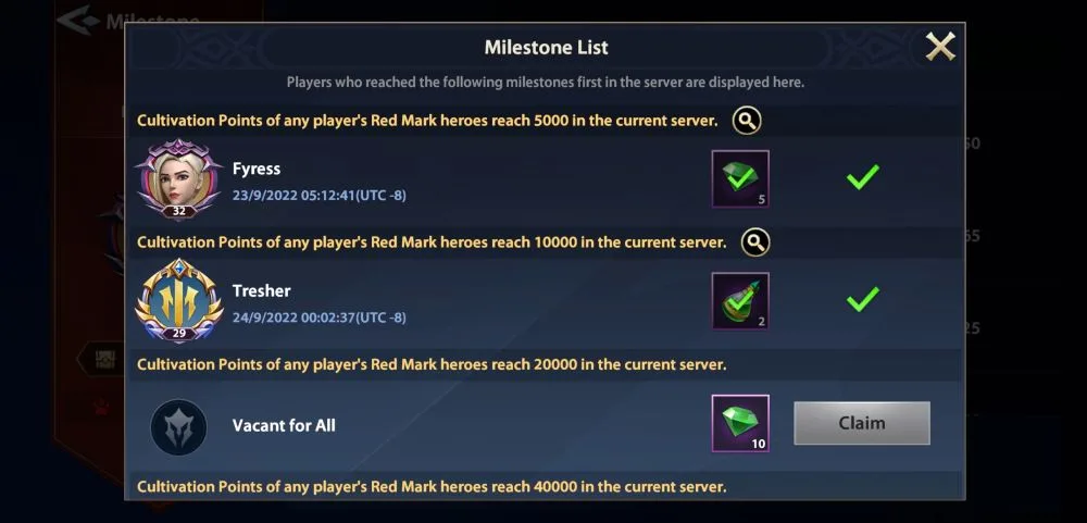 infinite magicraid milestone list