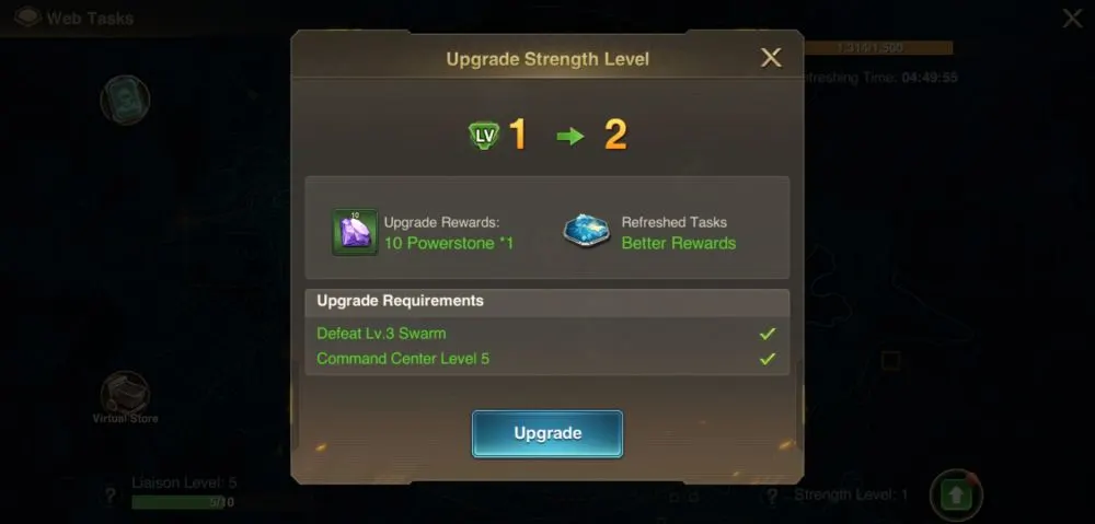 upgrading strength level in marsaction infinite ambition 