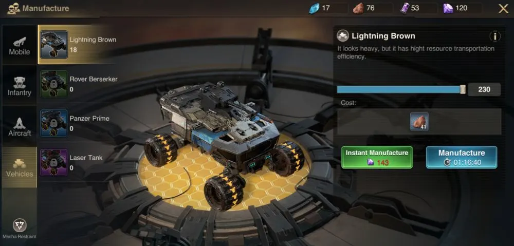 marsaction infinite ambition vehicles