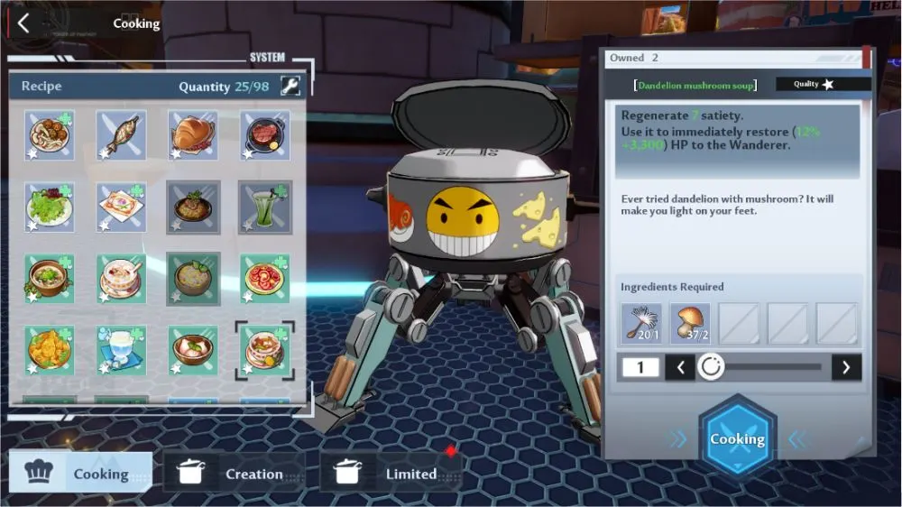 tower of fantasy cooking tab